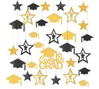 LOOPES 2024 Graduation Party Decorations Hanging Graduation Congratulations Decorations Glitter Black Gold Star Graduation Hat Prom Decoration 2024,Last Day of School Grad Party Decoration Supplies