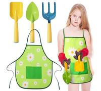 LOOPES 4Pcs Kids Gardening Tool Set Children's Garden Apron Tool Kit with Shovel Rake Trowel Daisy Apron Toddler Gardening Sets Birthday Gifts for Kids Boys Girls Outdoor Digging Kit Gifts