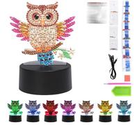 LOOPES 5D Diamond Painting Kits,Owl Night Light Kids Diamond Activity Packs Arts and Crafts Presents for Girls Kids Children Autumn Halloween Christmas&Birthday Owl Gifts-7 Light Colours