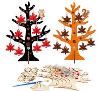 LOOPES Autumn Crafts for Kids,Wooden Autumn Tree Decorations with Autumn Leaves Painting Brushes and Silver Threads Autumn Craft Supplies for Fall Thanksgiving Halloween Harvest Decorations