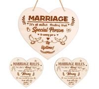 LOOPES Funny Wooden Marriage Wedding Gifts Just Married Decorations Wall Hanging Plaque with 2Pcs Marriage Rules Coaster