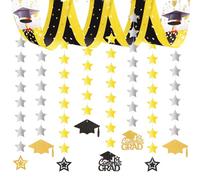 LOOPES Graduation Decorations 2024 Congratulations Banner,Black Gold Class of 2024 Ceiling Hanging Streamers Congrats Grad Party Supplies for Prom Graduation Party School Leavers Decorations
