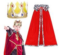 LOOPES Kids King Costume,Prince Cloak and Prince Crown King Prince Princess Queen Fancy Dress Costume For 90-135cm Boys Girls Coronation Day Cosplay,Nativity,Stage Performance,Birthday Party