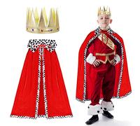 LOOPES King Costume Kids,Kings Prince Crown and Red Cape King Prince Princess Queen Fancy Dress Costumes For 90-135cm Boys Girls Cosplay Nativity Christmas Stage Performance World Book Day