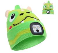 LOOPES LED Lighted Dinosaur Beanie Hat,USB Winter Hat Rechargeable Running Hat Ultra Bright Winter Warm Gifts for Kid Boys Girls Outdoor Sports Skiing Cycling Camping-3 Light Modes