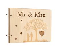 LOOPES Mr&Mrs Wooden Wedding Guest Book-40 pcs Blank Paper Cards Memory Signature Guestbook for Wedding Reception,Anniversary,Birthday Party
