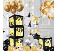 LOOPES Prom Decorations 2024,4Pcs Black Transparent Balloon Boxes Graduation Decorations With"PROM 2024" Letters And String Light Black and Gold Balloons for School Class Graduation Party Supplies