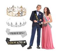 LOOPES Prom King&Queen Crown Set,4Pcs King and Queen Crowns with Prom King&Prom Queen Sash Crown Headpieces Kings Queen Costume Accessories Graduation Wedding Prom Party Supplies