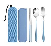 loopki Portable Reusable Travel Cutlery Set,Stainless Steel Cutlery Set Portable Camp Reusable Flatware Silverware,Include Fork Spoon Chopsticks with Case (Blue)