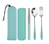 loopki Portable Reusable Travel Cutlery Set,Stainless Steel Cutlery Set Portable Camp Reusable Flatware Silverware,Include Fork Spoon Chopsticks with Case (Green)