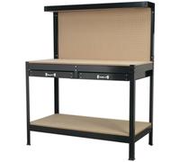Loops 1.2m Workstation - Rear Panel Pegboard with 2x Draws & Storage Shelf - MDF Top Loops Multicolor