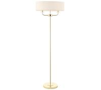 Loops 1.5m Twin Floor Lamp Brass & White Shade 2 Bulb Standing Living Room Light Base Loops White