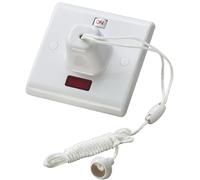 Loops 1.6m Pull Cord Ceiling Switch - 45A & Neon - White PLASITC Oven Appliance Rose - Decorative Double Pole Appliance Wall Plate