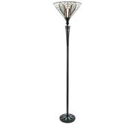 Loops 1.7m Tiffany Floor Lamp Black Stem & Retro Stained Glass Shade Uplighter i00002 Loops Black