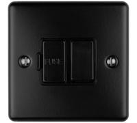 Loops 1 Gang 13A Switched Fuse Spur Matt Black & Black Metal Rocker Mains Isolation