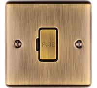 Loops 1 Gang 13A Unswitched Fuse Spur Antique Brass & Black Metal Mains Isolation