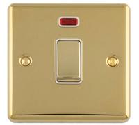 Loops 1-Gang 20A Dp Rocker Switch With Neon Indicator Polished Brass Plate And White Trim