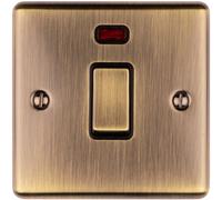Loops 1 Gang 20A Single Light Switch & Neon - Antique Brass & Black Trim 2 Way Rocker