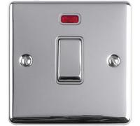 Loops 1 Gang 20A Single Light Switch & Neon - Polished Chrome & Grey Trim 2 Way Rocker