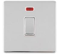 Loops 1 Gang 20A Single Light Switch Neon Screwless Polished Chrome 2 Way Rocker Plate