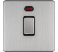 Loops 1 Gang 20A Single Light Switch & Neon Screwless Satin Steel 2 Way Rocker Plate