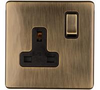 Loops 1 Gang Dp 13A Switched Uk Plug Socket Screwless Antique Brass Wall Power Outlet