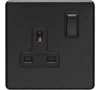 Loops 1 Gang Dp 13A Switched Uk Plug Socket Screwless Matt Black Wall Power Outlet