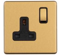 Loops 1 Gang Dp 13A Switched Uk Plug Socket Screwless Satin Brass Wall Power Outlet