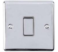Loops 1 Gang Single 10A Intermediate Light Switch Polished Chrome & Grey Metal Rocker