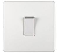 Loops 1 Gang Single 10A Intermediate Light Switch Screwless Matt White Metal Rocker