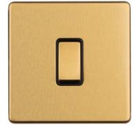 Loops 1 Gang Single 10A Intermediate Light Switch Screwless Satin Brass Metal Rocker