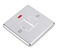 Loops 1 Gang Single 45A Cooker Switch & Neon - Polished Chrome & White Trim Rocker Dp