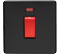 Loops 1 Gang Single 45A Dp Cooker Switch & Neon Screwless Matt Black Slim Rocker