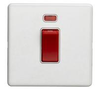 Loops 1 Gang Single 45A Dp Cooker Switch & Neon Screwless Matt White Slim Rocker