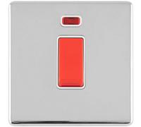 Loops 1 Gang Single 45A Dp Cooker Switch & Neon Screwless Polished Chrome Slim Rocker