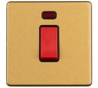 Loops 1 Gang Single 45A Dp Cooker Switch & Neon Screwless Satin Brass Slim Rocker