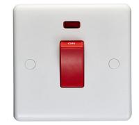 Loops 1 Gang Single 45A Dp Cooker Switch & Neon - White & Red Rocker Oven Appliance