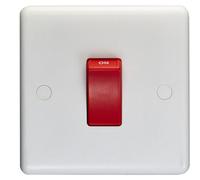 Loops 1 Gang Single 45A Dp Cooker Switch - White Plastic Red Rocker Oven Appliance