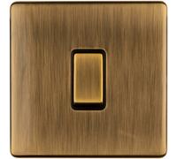 Loops 1 Gang Single Light Switch Screwless Antique Brass 2 Way 10A Metal Rocker Slim