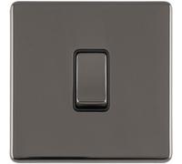 Loops 1 Gang Single Light Switch Screwless Black Nickel 2 Way 10A Metal Rocker Slim