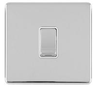 Loops 1 Gang Single Light Switch Screwless Polished Chrome 2 Way 10A Metal Rocker Slim