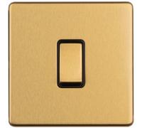 Loops 1 Gang Single Light Switch Screwless Satin Brass 2 Way 10A Metal Rocker Slim