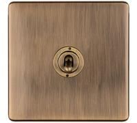 Loops 1 Gang Single Retro Toggle Light Switch Screwless Antique Brass 10A 2 Way Lever