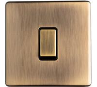 Loops 1 Gang Single Screwless 20A Switch Antique Brass & Black 3mm Slim Metal Plate