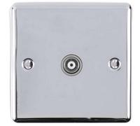 Loops 1 Gang Single Tv Coaxial Aerial Socket - Chrome & Grey Female Wall Plate Outlet