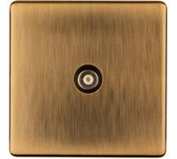 Loops 1 Gang Single Tv Coaxial Aerial Socket Screwless Antique Brass Female Wall Plate