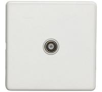 Loops 1 Gang Single Tv Coaxial Aerial Socket Screwless Matt White Female Wall Plate