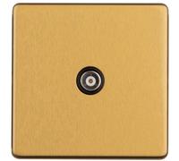 Loops 1 Gang Single Tv Coaxial Aerial Socket Screwless Satin Brass Female Wall Plate
