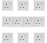Loops 10 Pack 1 Gang Single Pole 13A Switched Uk Plug Socket - White Wall Power Outlet