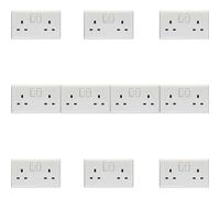 Loops 10 Pack 2 Gang Double Pole 13A Switched Uk Plug Socket - White Wall Power Outlet